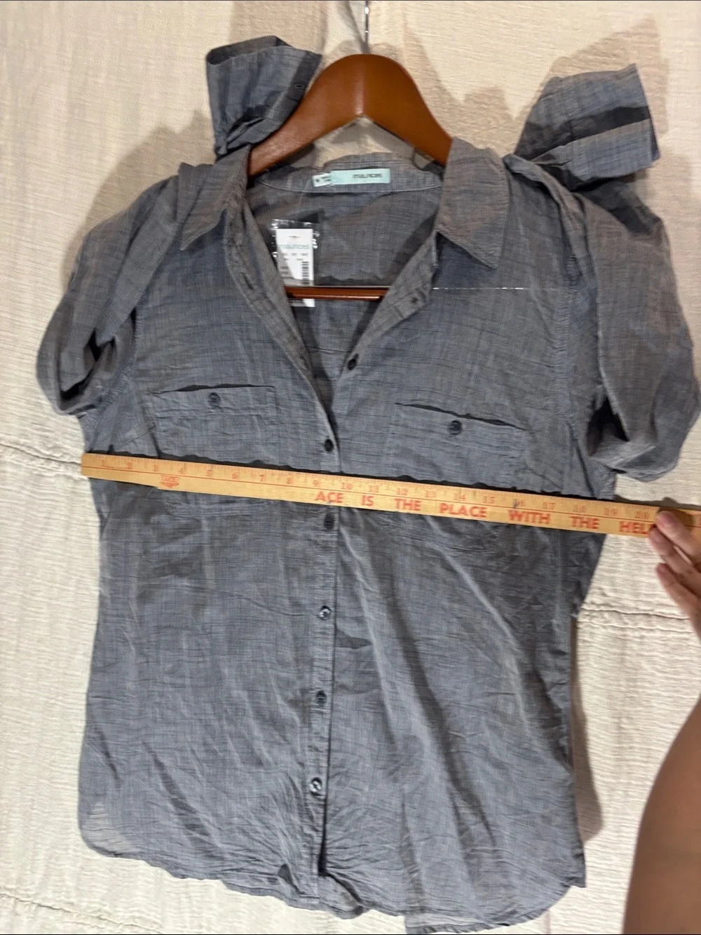 Maurices Slate Gray Button-Up Long Sleeve Shirt lightweight 100% cotton